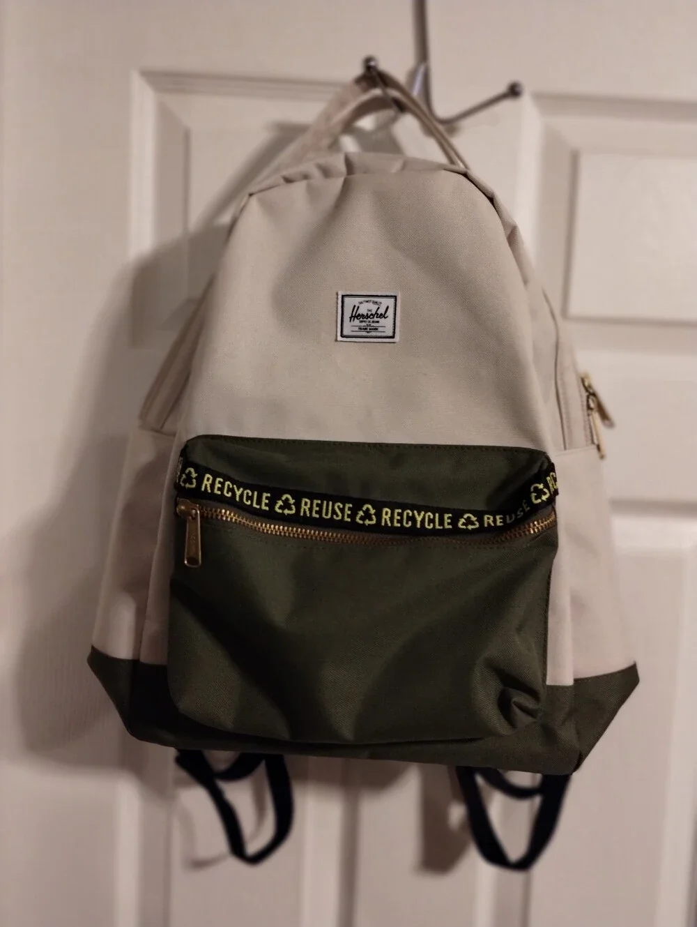 Herschel Nova Mid-Volume Eco Backpack Ivory Olive Green Recycle Reuse 18L